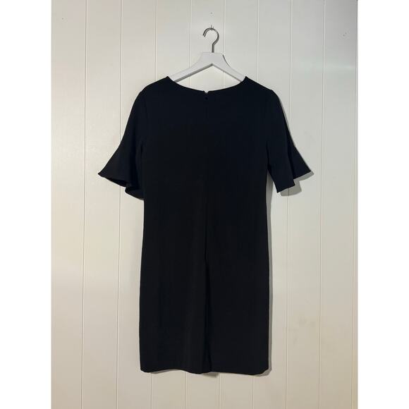 Ann Taylor LOFT Black Shift Dress with Ruffle Short Sleeves Size 10 - Picture 2 of 8